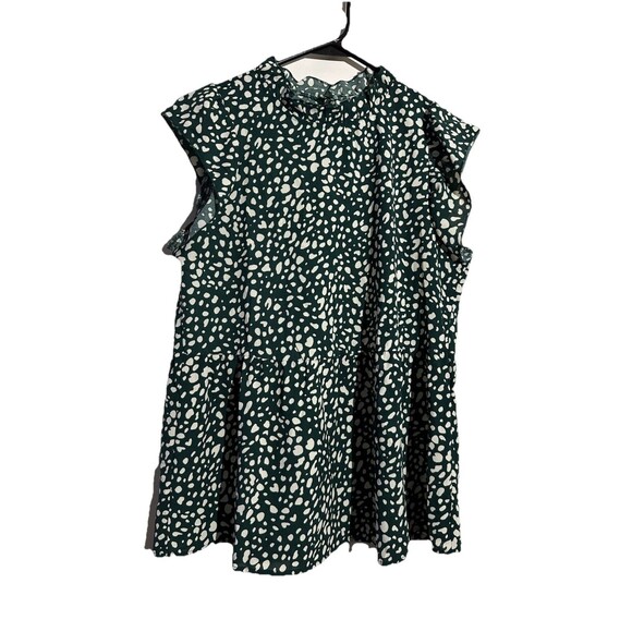 Angashion Women's Leopard Green  Print Ruffle Neck Cap Sleeve Blouse, Size S - Picture 1 of 7